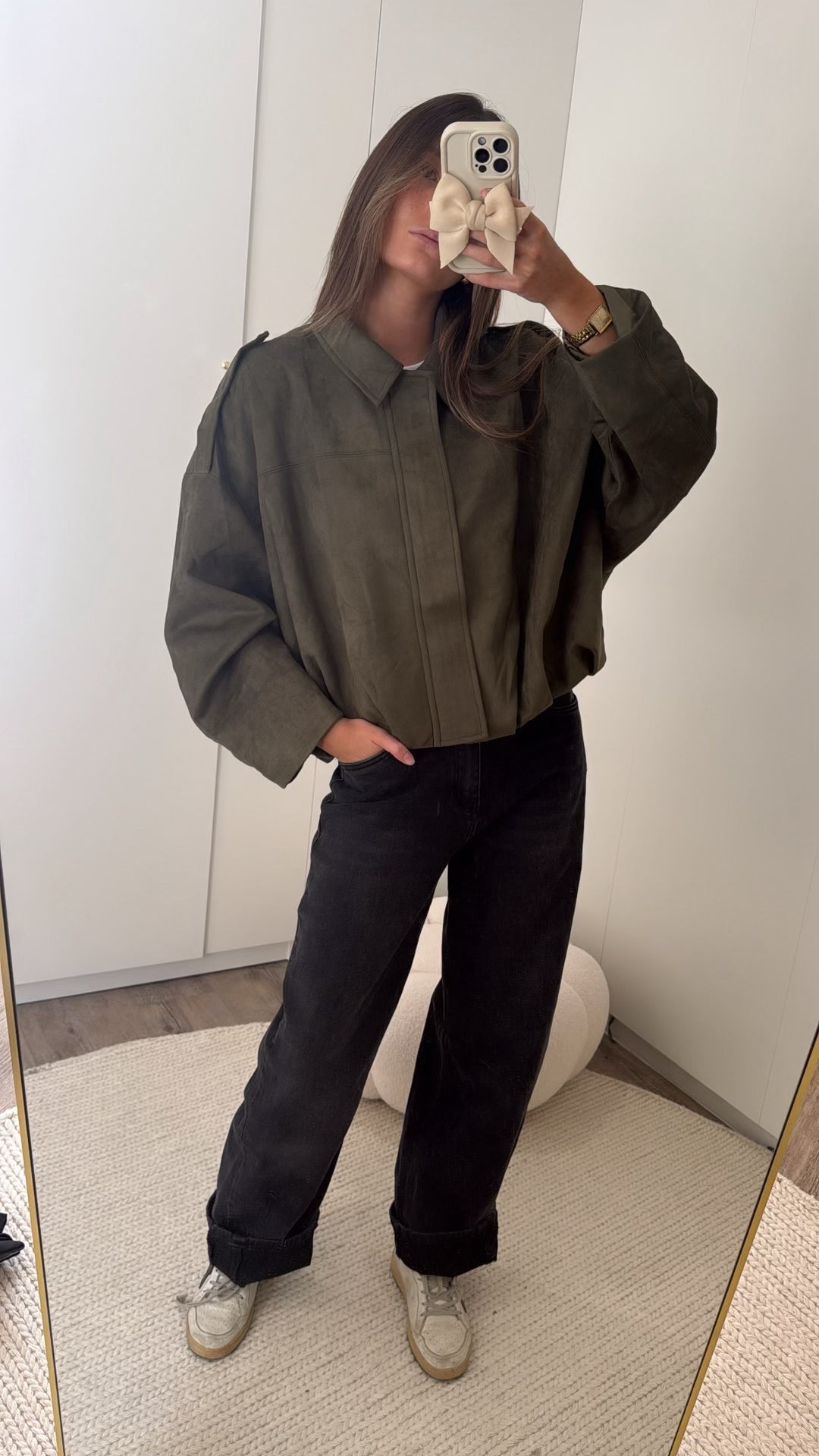 Veste bomber effet daim kaki