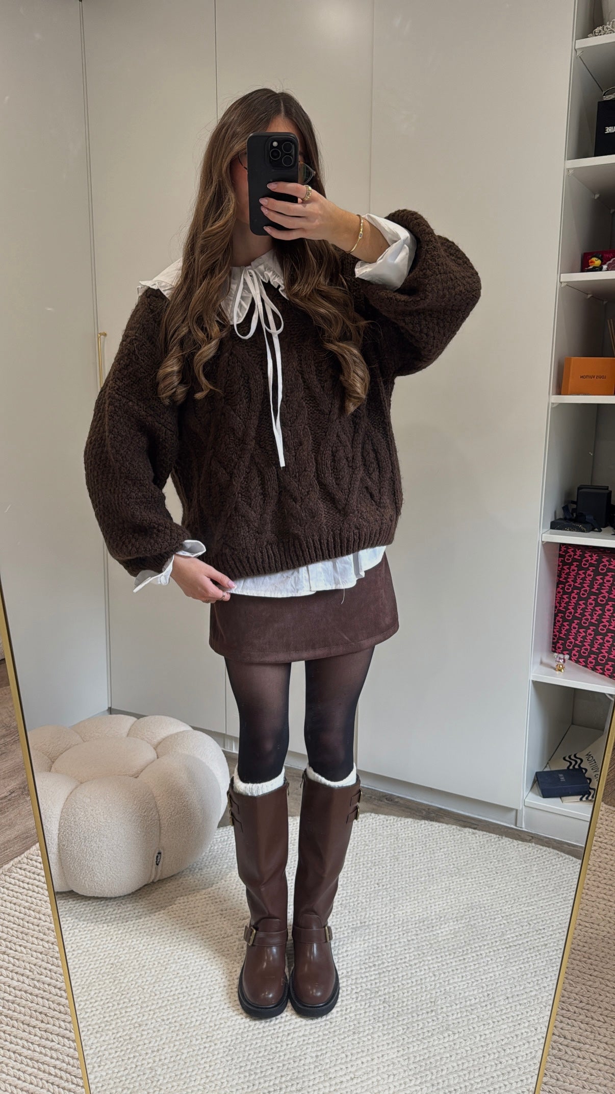 Jupe short en suédine marron