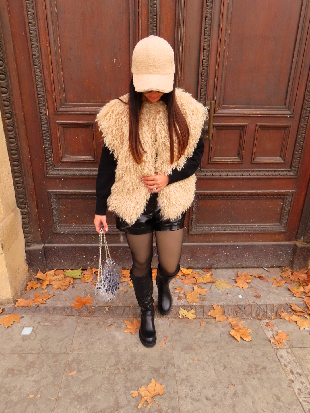 Veste moumoute sans manche beige