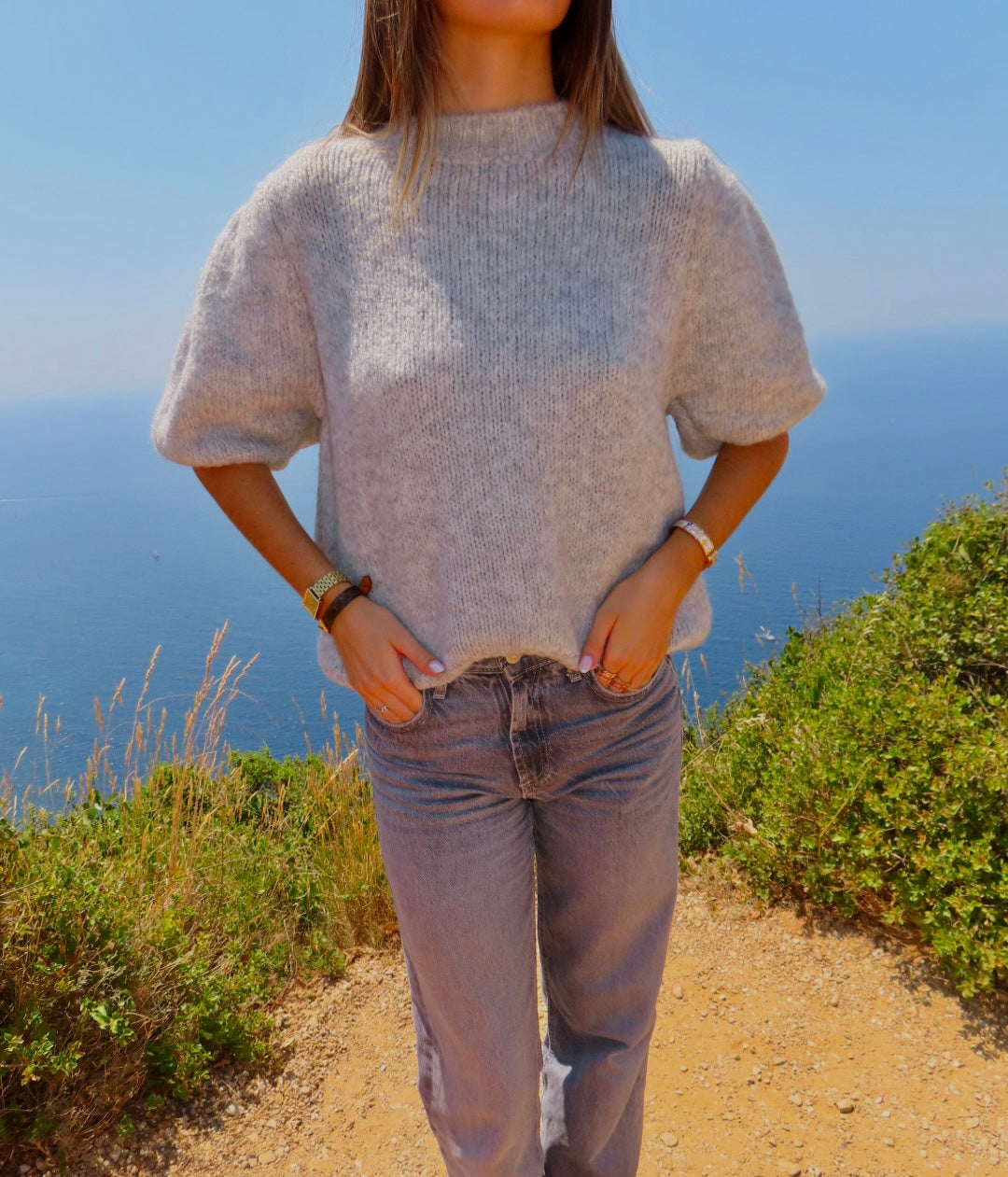 Pull manches bouffantes gris