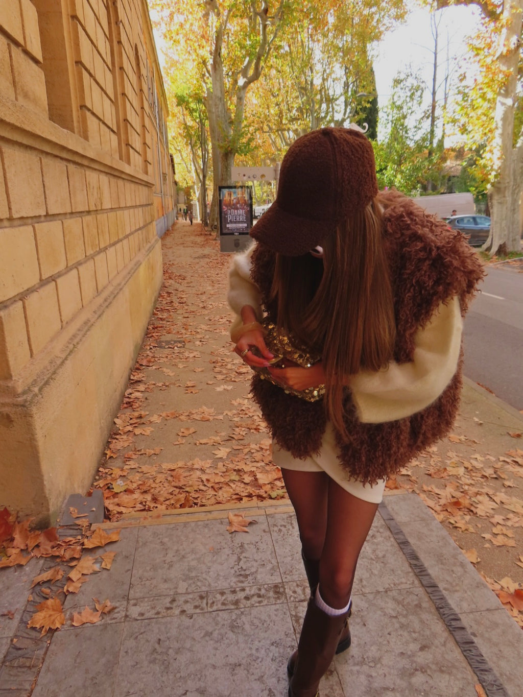 Veste moumoute sans manche marron