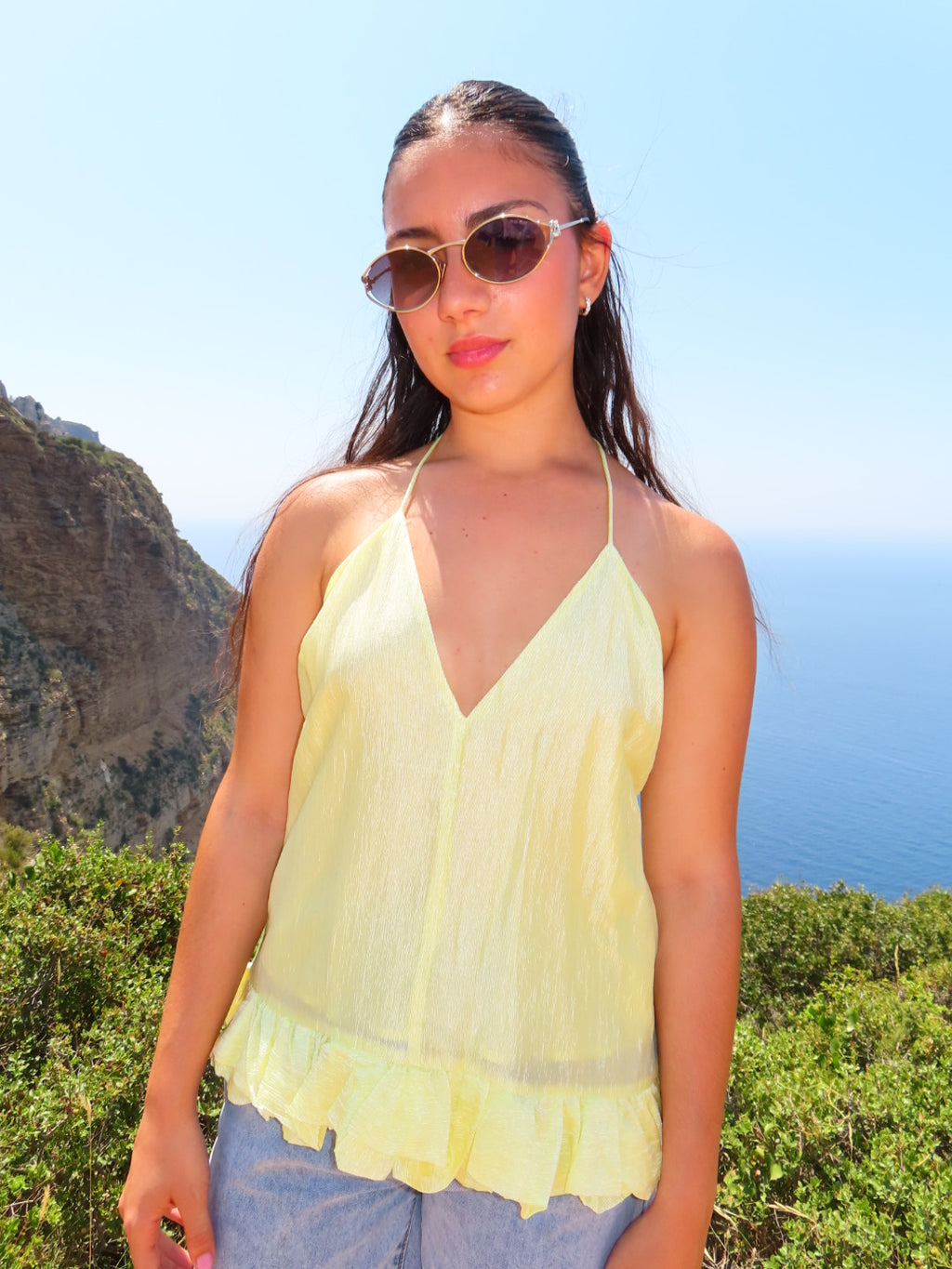 Haut jaune à volants