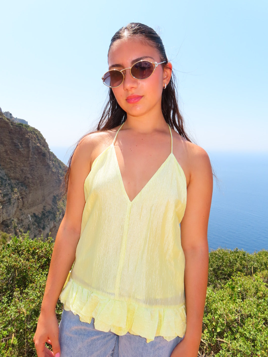 Haut jaune à volants