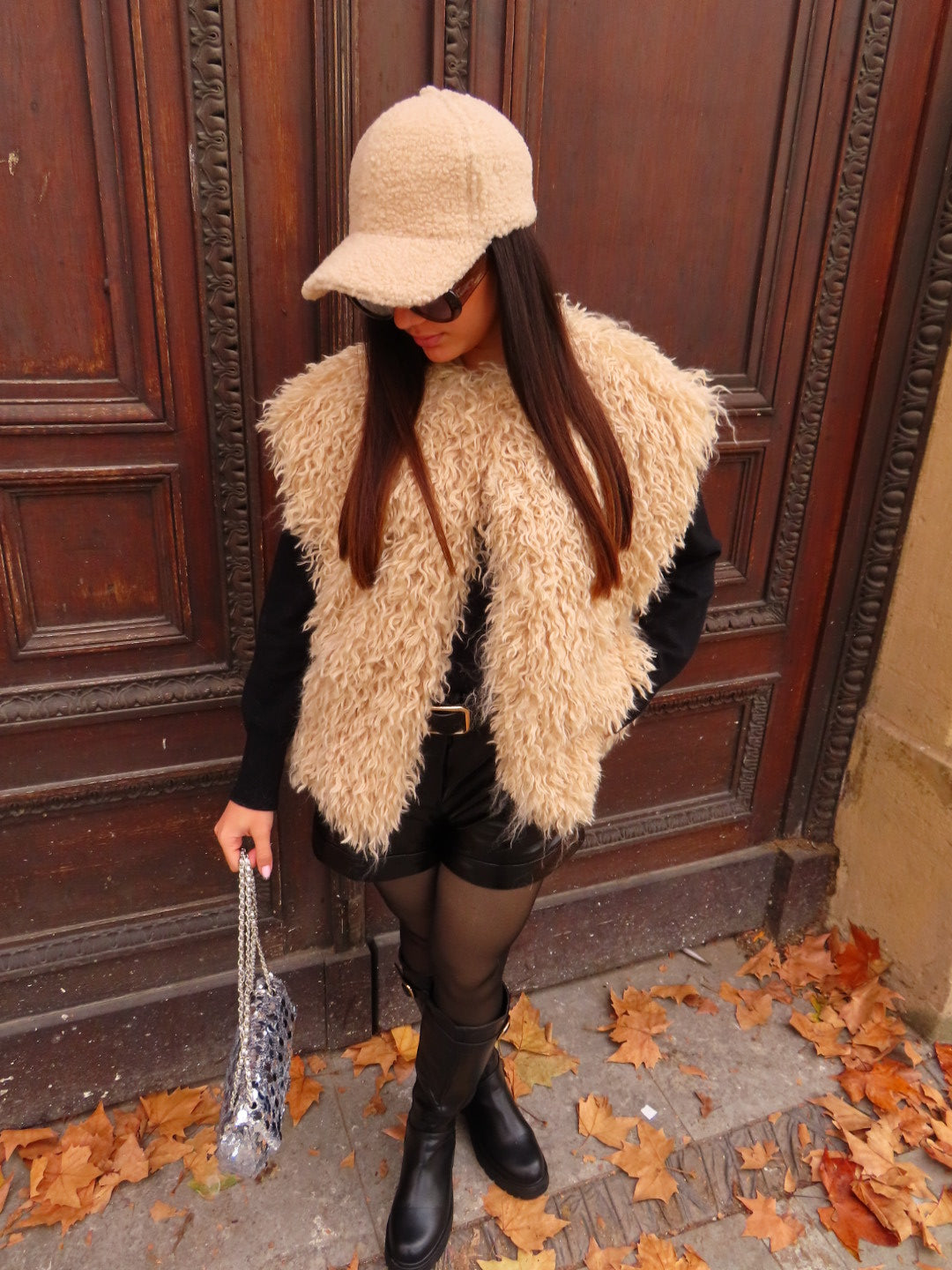 Veste moumoute sans manche beige