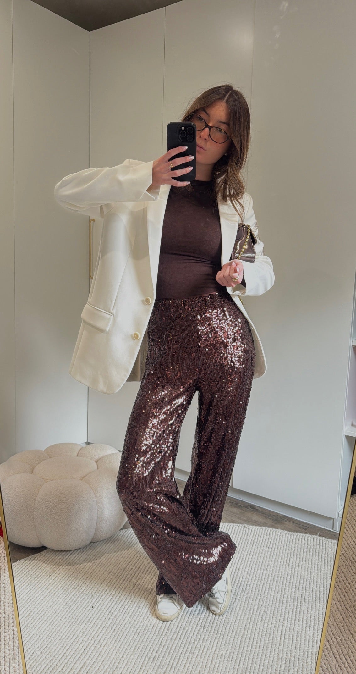 Pantalon sequin marron