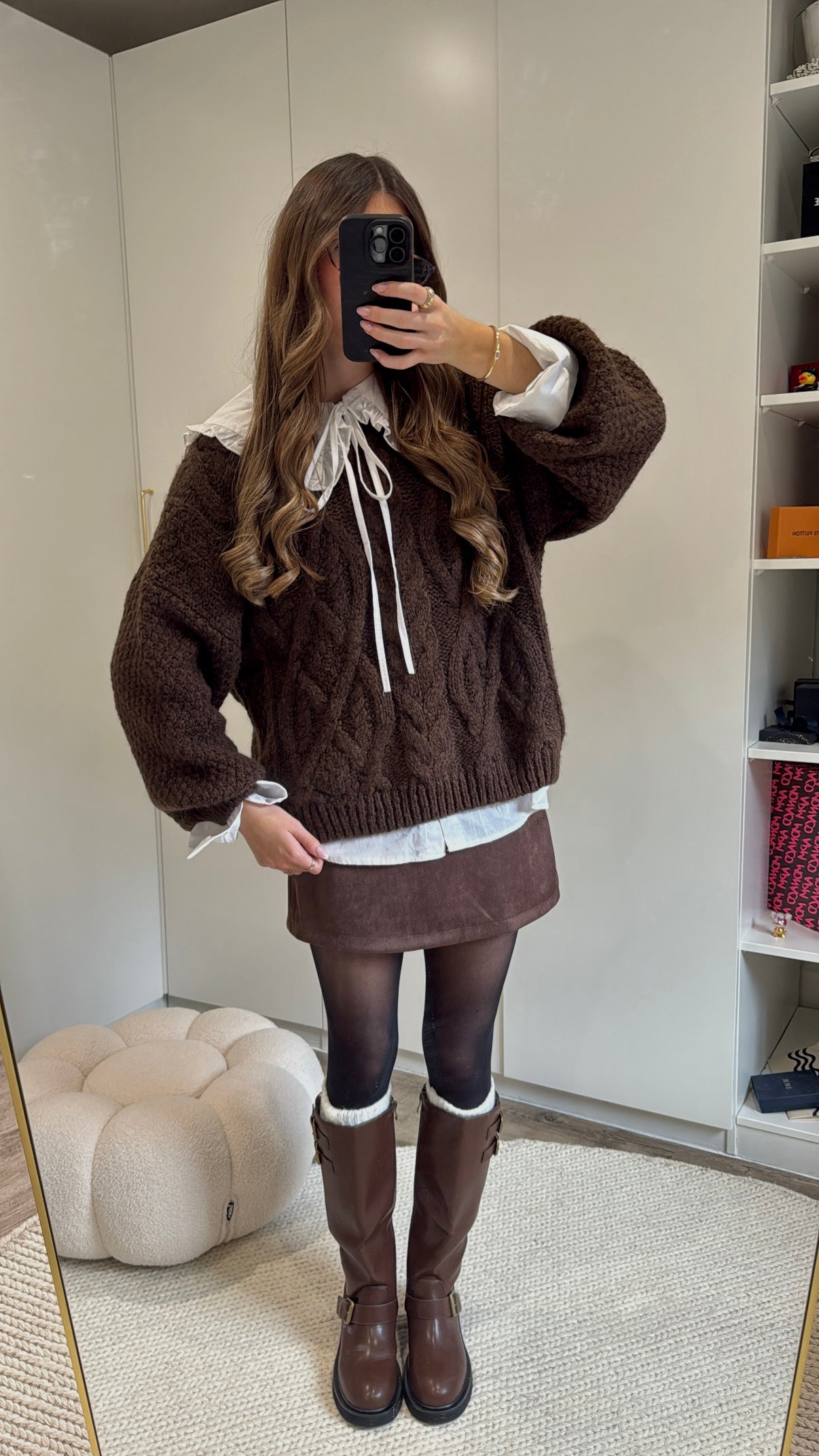 Jupe short en suédine marron