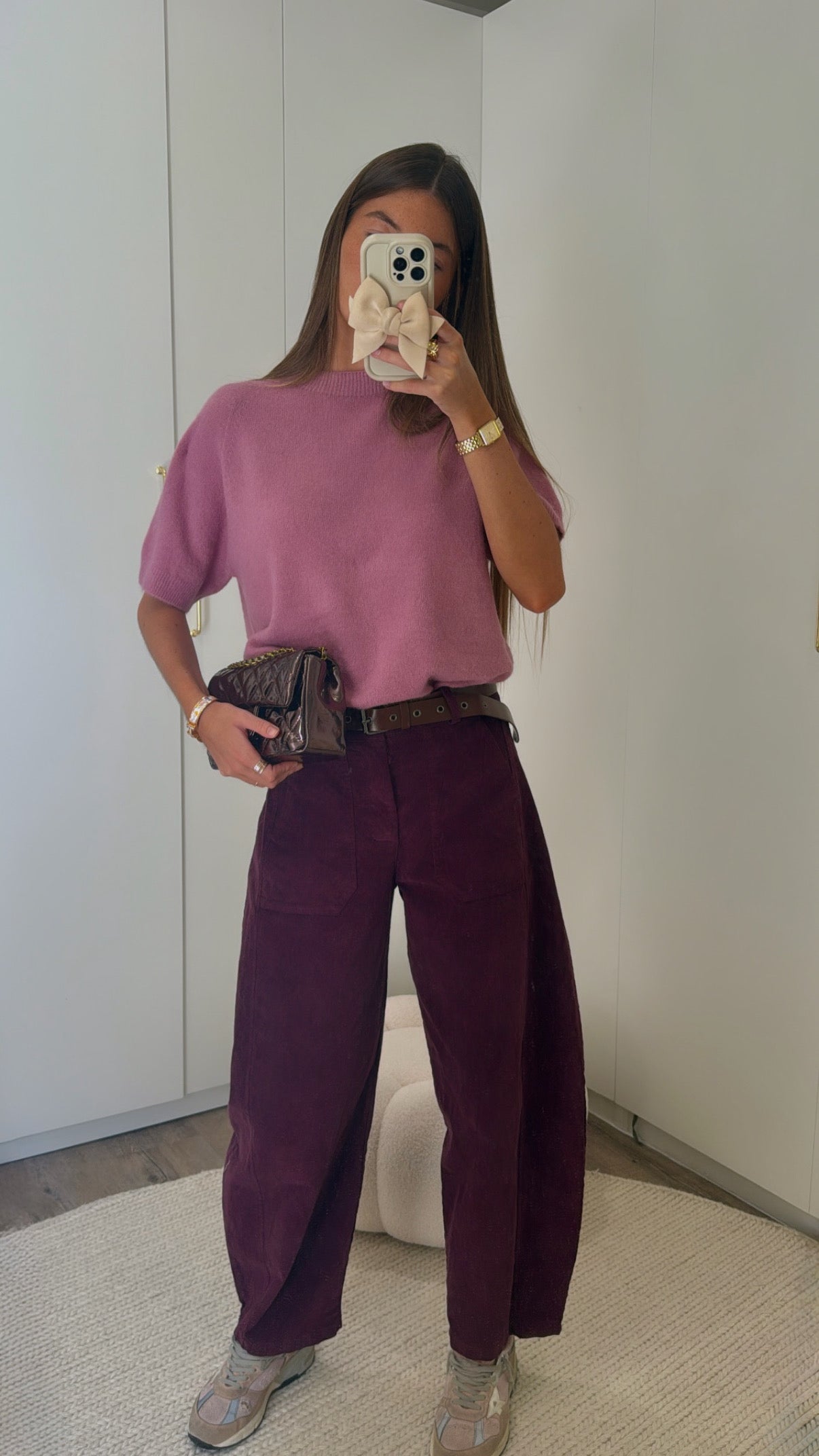Pantalon violet effet daim