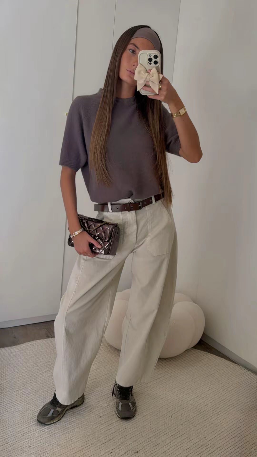 Pantalon crème effet daim